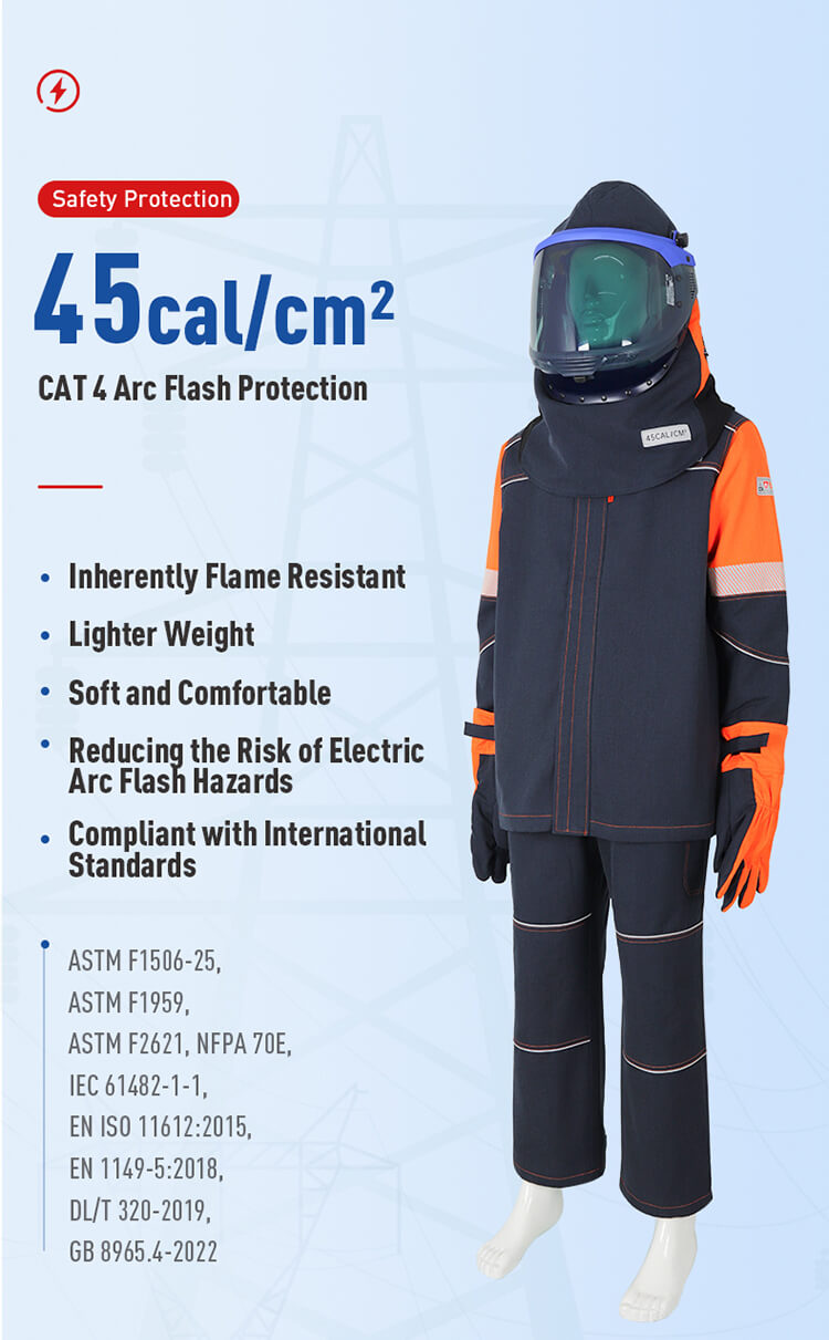 C&G ArcPro 45 cal CAT 4 arc flash suit with hood, jacket, trousers and gloves