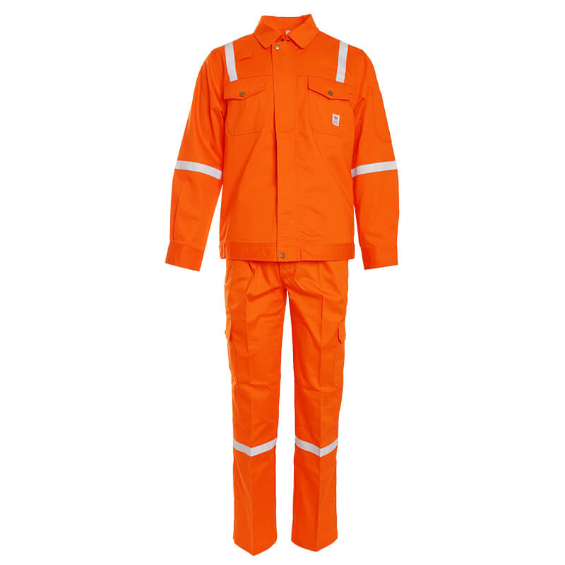 Flame-retardant orange jacket and pants